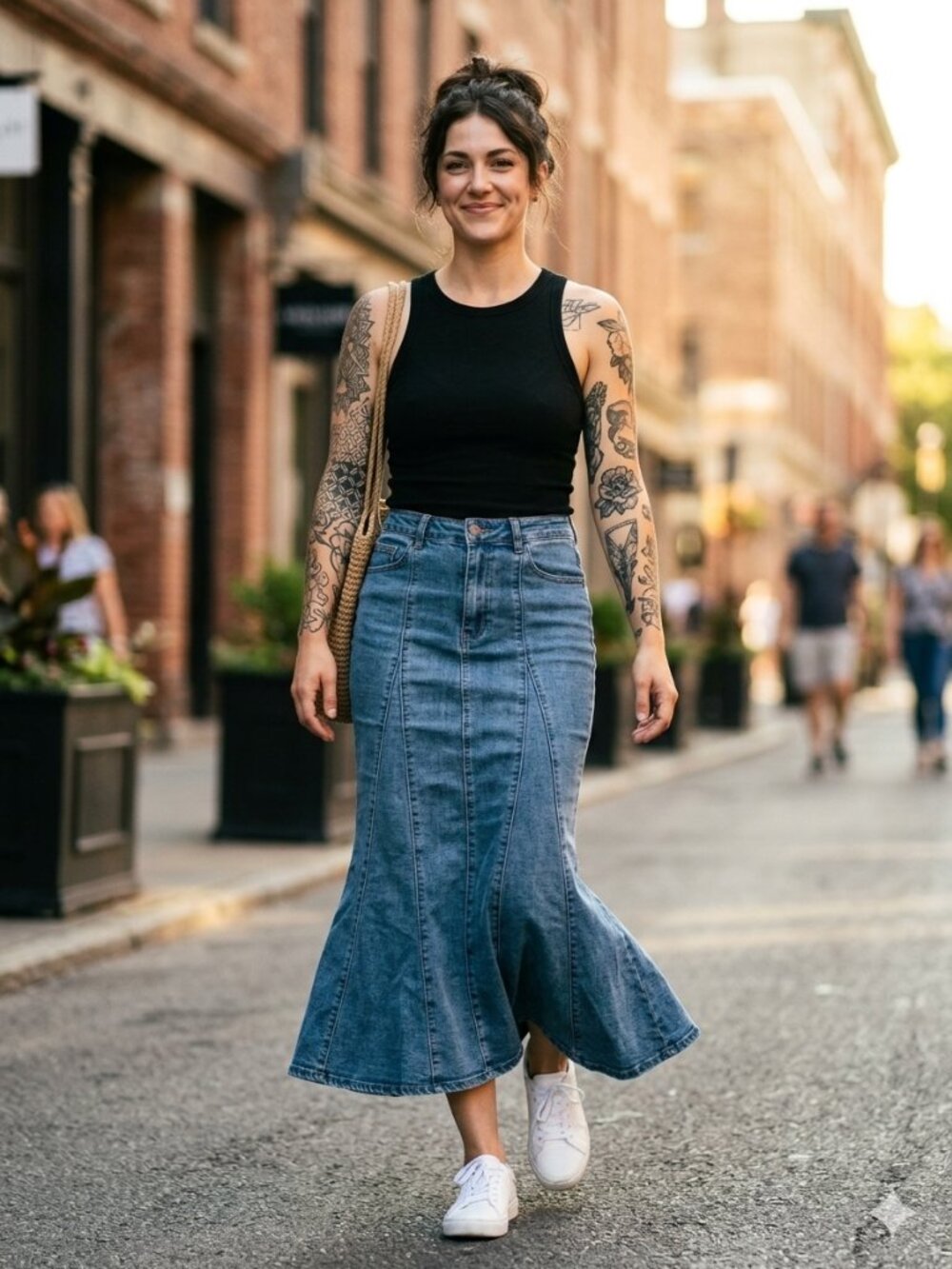Allegra K Denim Mermaid Fishtail Midi Skirt XS NWT